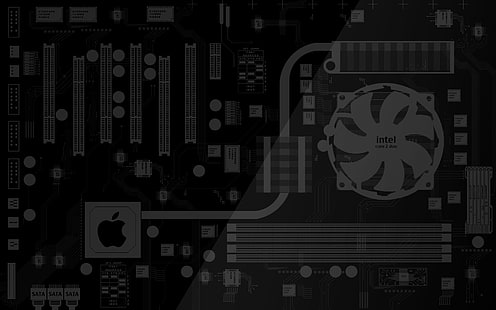 ภาพประกอบเมนบอร์ดคอมพิวเตอร์สีดำโครงร่างเมนบอร์ด intel แอปเปิ้ล, วอลล์เปเปอร์ HD HD wallpaper