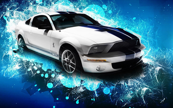 white and black Ford Mustang coupe, car, HD wallpaper