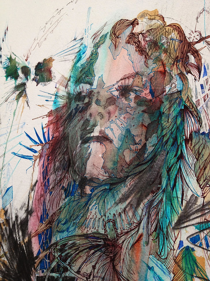 Retrato de mujer multicolor pintura, obra de arte, pintura, Fondo de pantalla HD, fondo de pantalla de teléfono