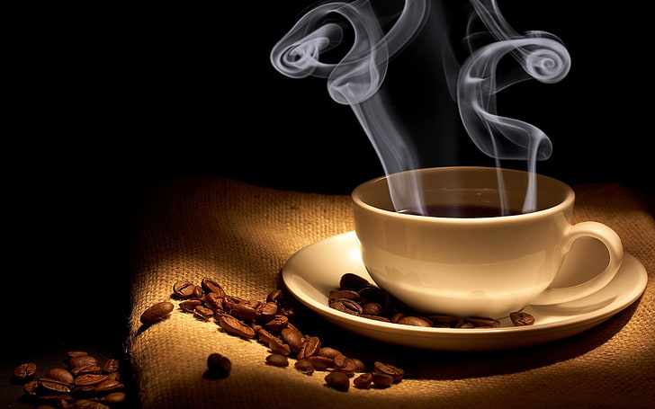 weiße Kaffeetasse, Kaffee, Paare, Cup, Sackleinen, Aroma, Getreide, HD-Hintergrundbild