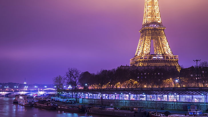 noche, Europa, horizonte, cielo púrpura, oscuridad, noche, Francia, París, cielo, torre Eiffel, atracción turística, Sena, ciudad, torre, río, Paisaje urbano, punto de referencia, Fondo de pantalla HD