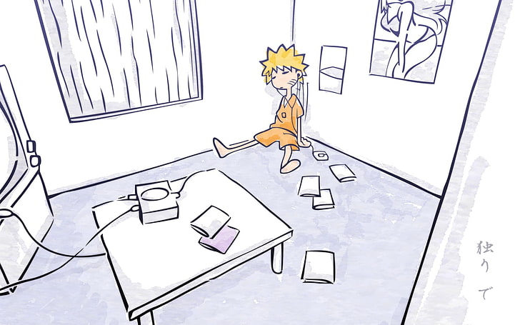 Dibujo de Naruto, fondo simple, anime, sala, Uzumaki Naruto, Naruto Shippuuden, ilustraciones, Fondo de pantalla HD