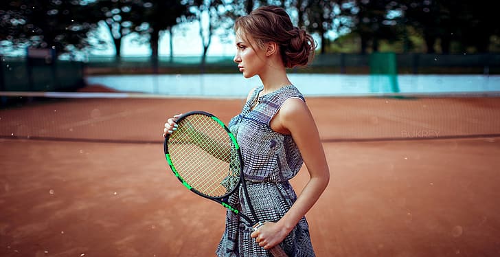 Girl, racket, tennis, court, Kirill Bukrey, Anna Golub, HD wallpaper