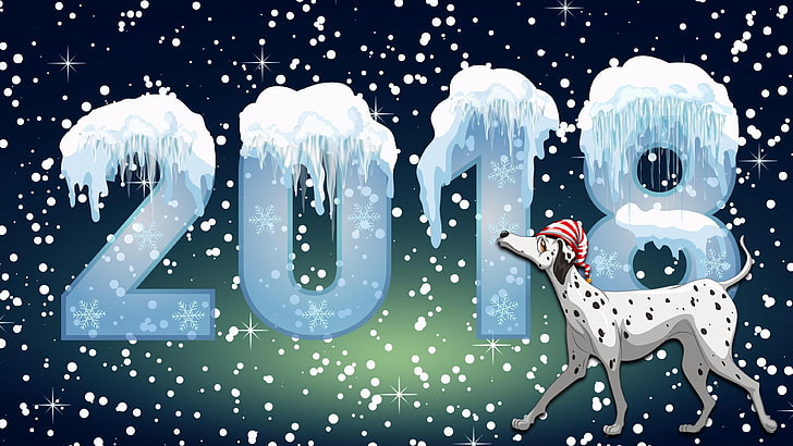 nytt år, vinter, snöfall, is, hund, 2018, astrologi, hundår, kines, horoskop, snöar, gott nytt år, zodiaken, HD tapet