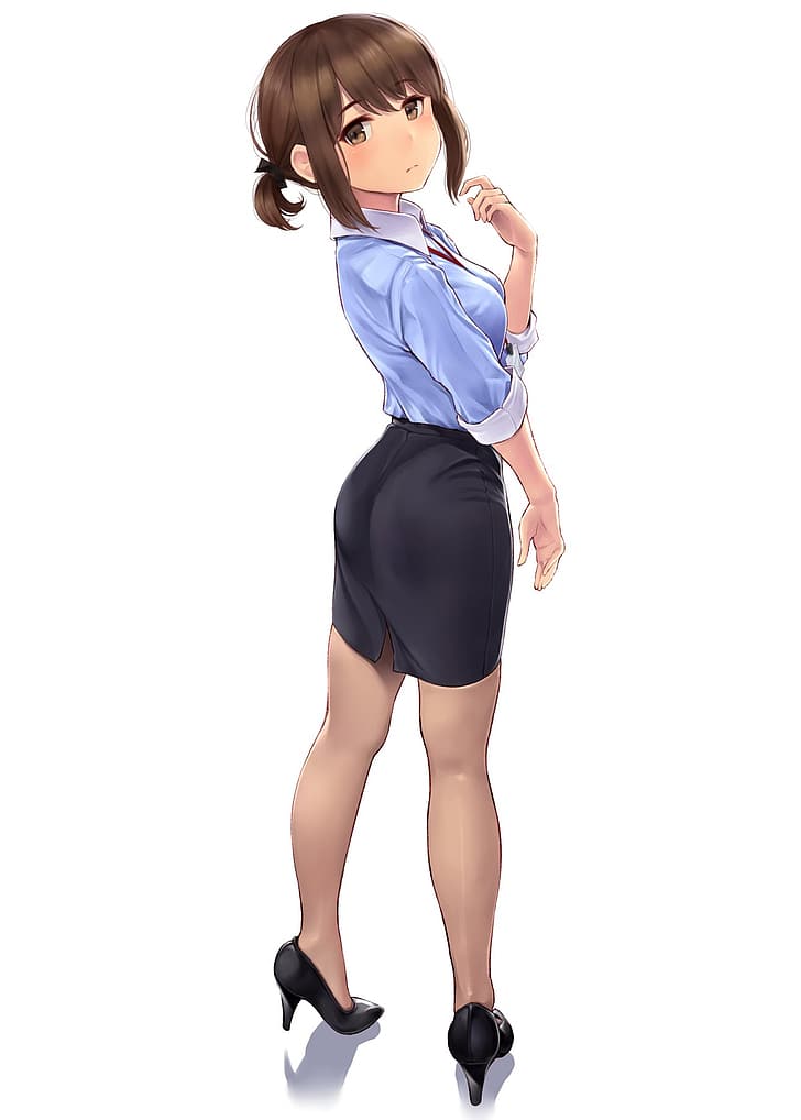 Anime-Mädchen, Büromädchen, einfacher Hintergrund, HD-Hintergrundbild, Handy-Hintergrundbild