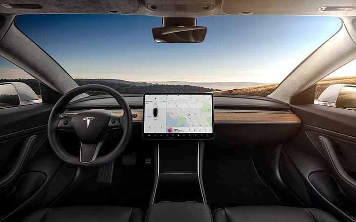interior, Tesla, modelo 3, HD papel de parede