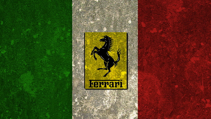 شعار Ferrari وعلم إيطاليا ، علم ، فيراري ، إيطاليا ، إيطاليا ، حصان يقفز، خلفية HD