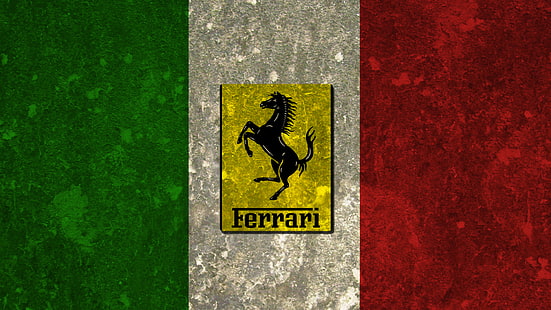 Ferrari logo and Italy flag, flag, Ferrari, italia, Italy, prancing horse, HD wallpaper HD wallpaper