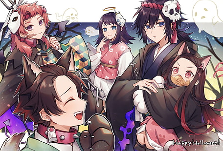Anime, Dämonentöter: Kimetsu no Yaiba, Giyuu Tomioka, Makomo (Dämonentöter), Nezuko Kamado, Sabito (Dämonentöter), Tanjirou Kamado, HD-Hintergrundbild HD wallpaper