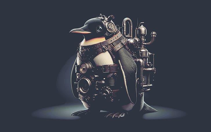 Linux, pingwiny, dieselpunk, Tapety HD
