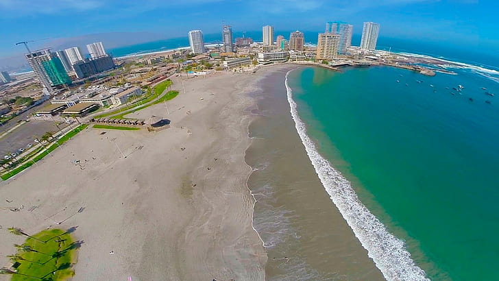 photographie paysage nature paysage urbain vue aérienne plage mer gratte-ciel sable iquique chili, Fond d'écran HD