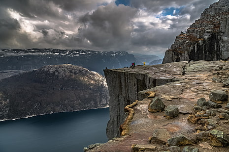 natur, berg, landskap, Norge, klippa, sten, grå, Preikestolen, HD tapet HD wallpaper