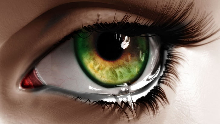 Person grünes Auge, Auge, Träne, Makro, Grün, Wimpern, HD-Hintergrundbild