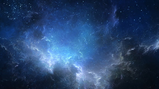 mörkt molnigt himmelfoto, stjärnor, rymd, galax, nebulosa, rymdkonst, cyan, HD tapet HD wallpaper