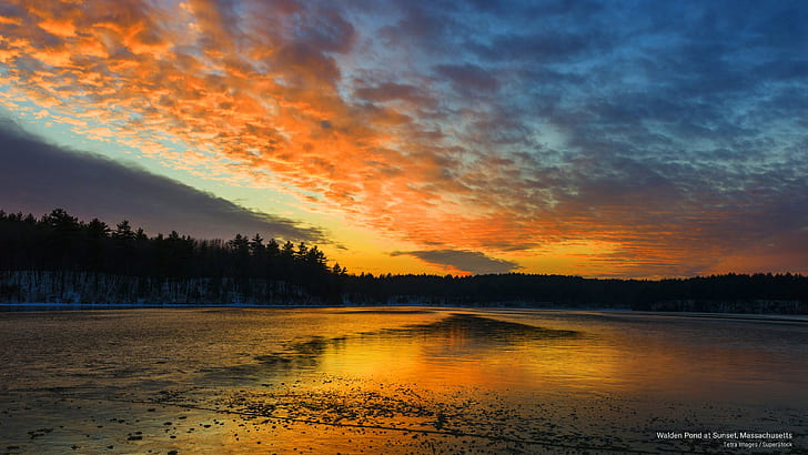 Walden Pond at Sunset, Massachusetts, Sunrises/Sunsets, HD wallpaper