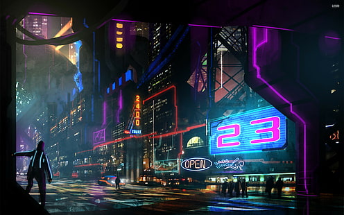 23 neonskyltar digital tapeter, cyberpunk, neon, HD tapet HD wallpaper
