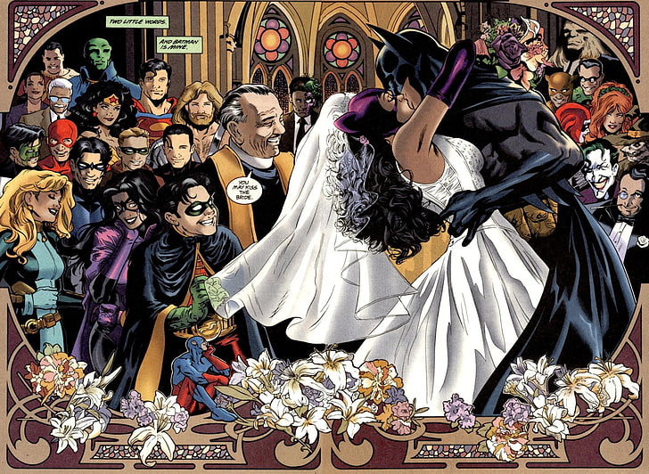 Batman, Atom (DC Comics), Catwoman, Flash, Harley Quinn, Huntress (DC Comics), Joker, Martian Manhunter, Penguin (DC Comics), Poison Ivy, Riddler, Robin (DC Comics), Superman, Wonder Woman, HD tapet