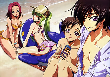 Anime, Code Geass, C.C. (Code Geass), Kallen Kōzuki, Lelouch Lamperouge, Suzaku Kururugi, HD wallpaper HD wallpaper