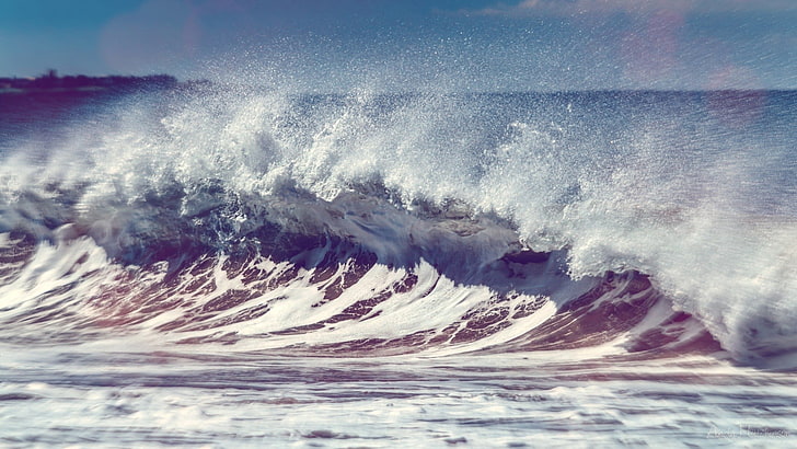 photograph of sea waves, waves, sea, beach, surfing, foam, water, H2O, coastline, coast, nature, HD wallpaper