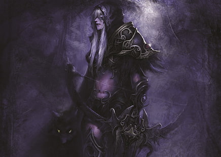 Poster di World Of Warcraft, ragazza, arco, arciere, arte, bestia, WoW, World of Warcraft, elfo, Sylvanas Windrunner, Hearthstone, l'abbandono, Sfondo HD HD wallpaper