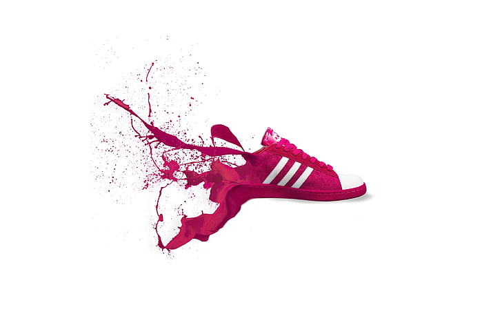 Adidas, rosso, scarpe, scarpe da ginnastica, logo, arte, splash, Sfondo HD