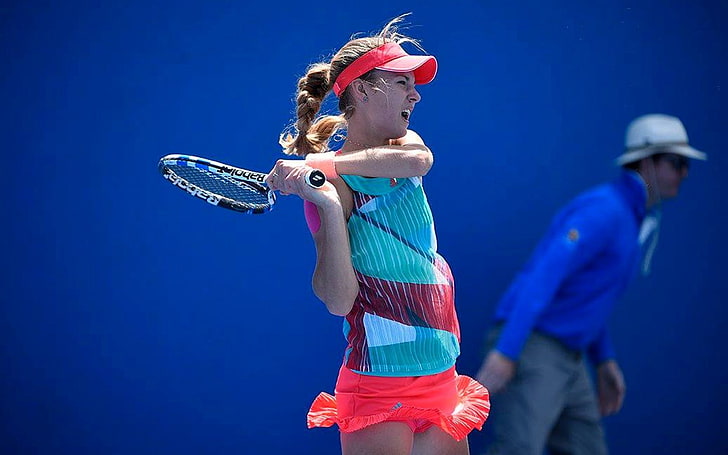 Anna Kalinskaya, tênis, raquetes de tênis, mulheres, boca aberta, tranças, HD papel de parede