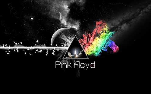 Логотип Pink Floyd, розовый флойд, треугольник, цвета, космос, фон, HD обои HD wallpaper