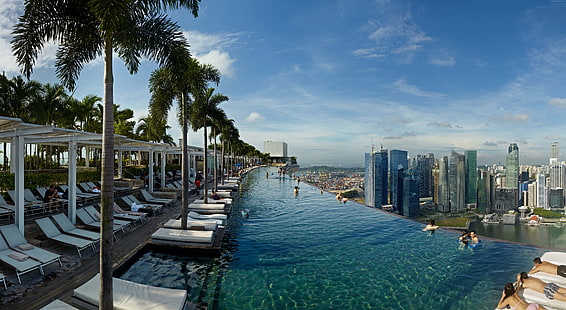 hotel, viajes, piscina, reservas, casino, Singapur, piscina infinita, Marina Bay Sands, Fondo de pantalla HD HD wallpaper