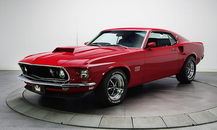merah, Mustang, 1969, muscle car, Ford, boss, boss 429, Wallpaper HD