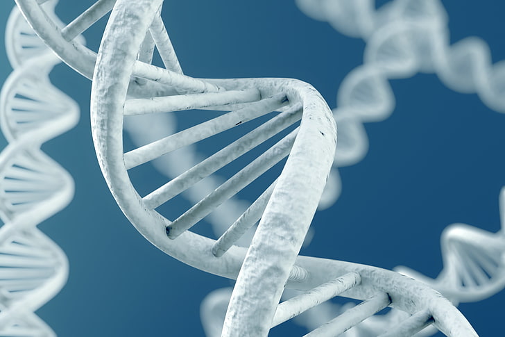 الحمض النووي الأبيض ، الفن الرقمي ، الرسم ، الخلفية الزرقاء ، الحمض النووي ، اللفائف ، الكيمياء، خلفية HD