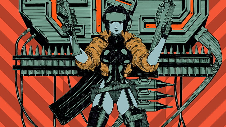 ilustracja postaci trzymającej broń, grafika cyfrowa, manga, Ghost in the Shell, Kusanagi Motoko, Tapety HD