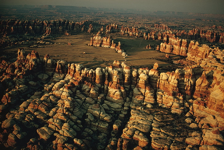 pegunungan coklat, alam, lanskap, gurun, formasi batuan, Taman Nasional Canyonlands, Utah, batuan, Wallpaper HD