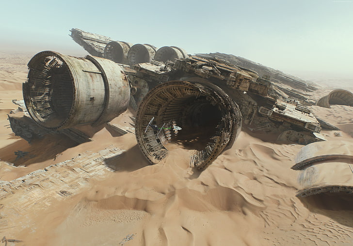 الطائرات الرمادية ، حرب النجوم ، حرب النجوم: The Force Awakens ، Star Destroyer ، الصحراء ، التحطم، خلفية HD