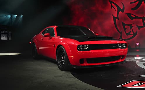Dodge Challenger, Dodge Challenger Demon SRT, auto, veicoli, macchine rosse, Sfondo HD HD wallpaper