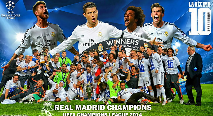 Реал Мадрид Победители Шампионска лига 2014, Реал Мадрид Шампиони, Спорт, Футбол, Реал Мадрид, Кристиано Роналдо, Гарет Бейл, Адидас, Гарет Бейл Шампионска лига, Роналдо, Кристиано Роналдо Реал Мадрид, CR7, Шампионска лига, Финал на шампионската лига, Серджо Рамос Реал Мадрид, Найк, HD тапет