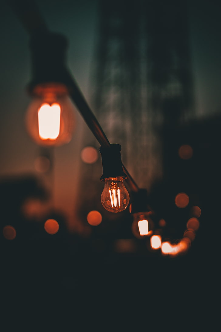 rote Glühbirnen, Lampe, Strom, Beleuchtung, Unschärfe, HD-Hintergrundbild, Handy-Hintergrundbild
