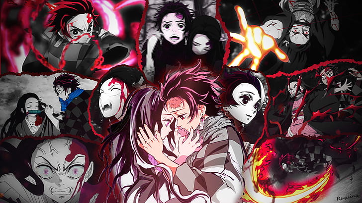 Anime, Demon Slayer: Kimetsu no Yaiba, Nezuko Kamado, Tanjirou Kamado, Sfondo HD
