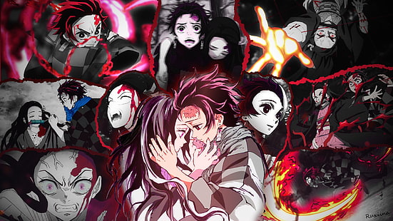 Аниме, Убиец на демони: Кимецу но Яйба, Незуко Камадо, Танджиру Камадо, HD тапет HD wallpaper