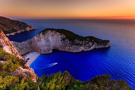 Земя, брегова линия, плаж, Гърция, океан, скала, Закинтос, HD тапет HD wallpaper