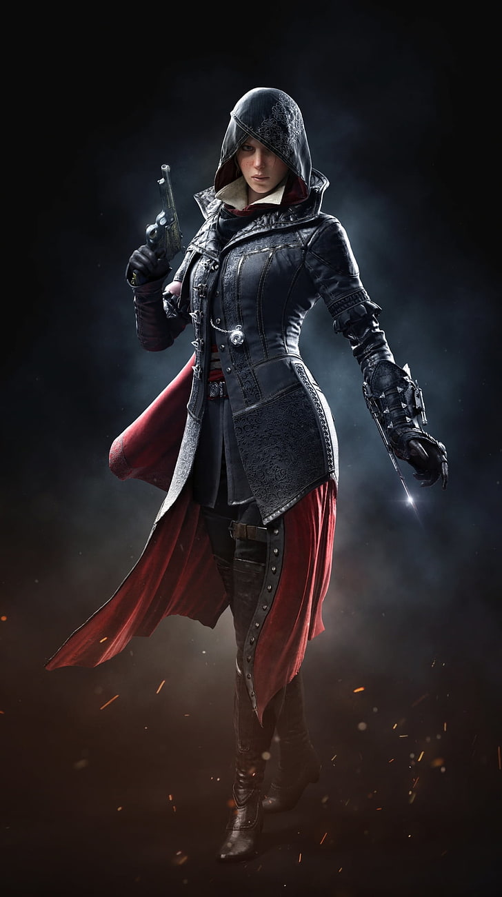 Evie Frye Black Assassins Cree, Assassins Creed Charakter digitale Tapete, Spiele, Assassins Creed, HD-Hintergrundbild, Handy-Hintergrundbild