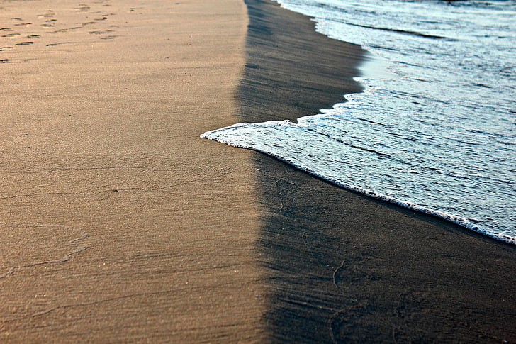 paysage, vagues, plage, sable, écume de mer, Fond d'écran HD