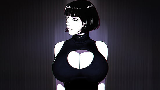  chest, girl, sexy, pose, background, anime, art, neckline, HD wallpaper HD wallpaper