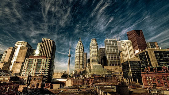 градски пейзажи небостъргачи Торонто плоска HDR фотография CN кула 1920x1080 Абстрактна фотография HD Art, небостъргачи, градски пейзажи, HD тапет HD wallpaper