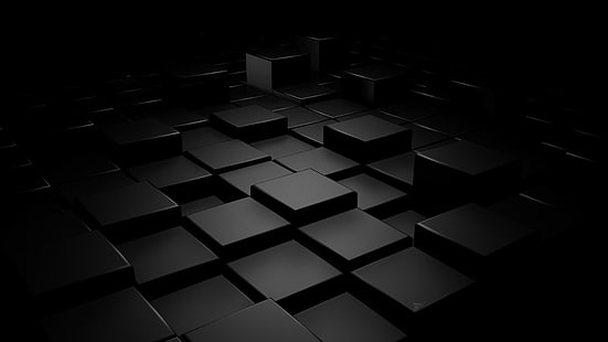 Papel de parede panorâmico 3D Square-HD preto, papel de parede digital de cubos preto e cinza, HD papel de parede HD wallpaper