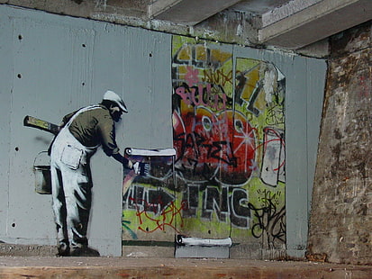 Banksy Graffiti HD, numérique / illustrations, graffiti, banksy, Fond d'écran HD HD wallpaper