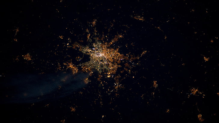 Берлин, вид с воздуха, огни города, город, HD обои