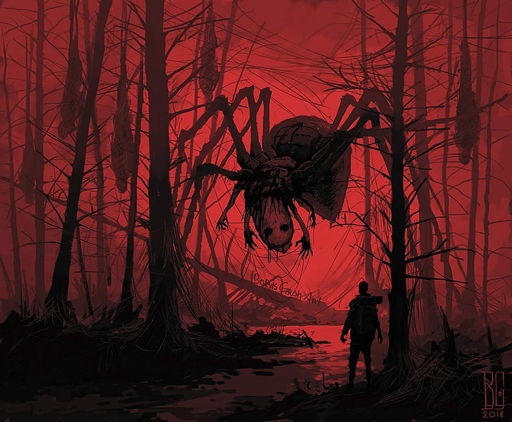 creepy, spider, horror, forest, dark, Boris Groh, HD wallpaper