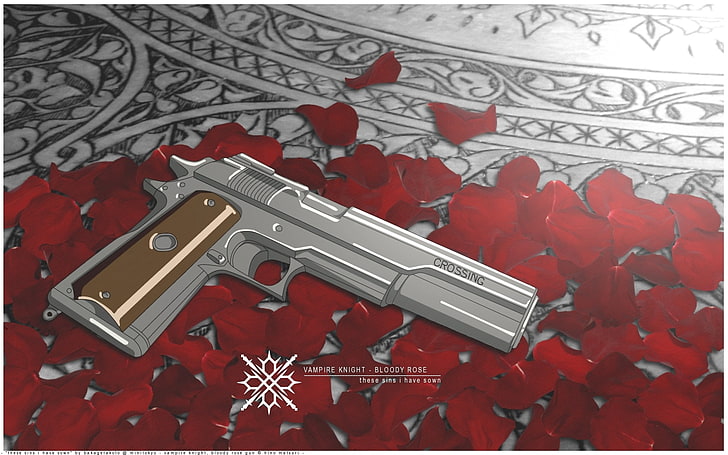 pistolas armas de texto vampiro cavaleiro pétalas de flores 1920x1200 Anime cavaleiro vampiro HD arte, texto, pistolas, HD papel de parede