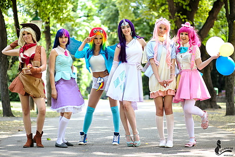 cosplay, My Little Pony, Applejack, Rainbow Dash, Rarity, Fluttershy, Pinkie Pie, Sfondo HD HD wallpaper