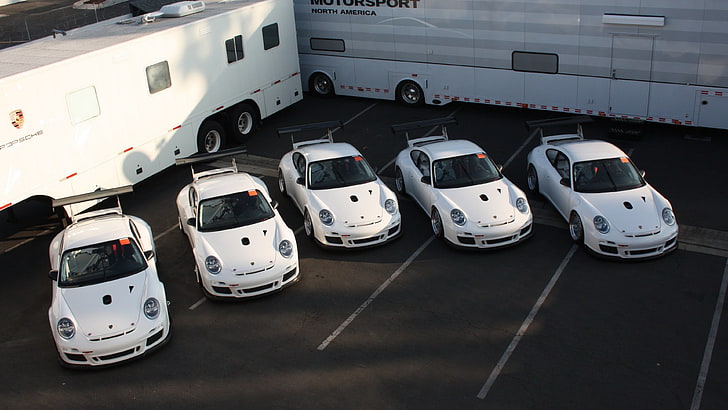 пять белых Porsche 911 купе, Porsche, суперкар, белые автомобили, HD обои
